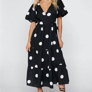 Polka Dot Print Wrap Midi Dress